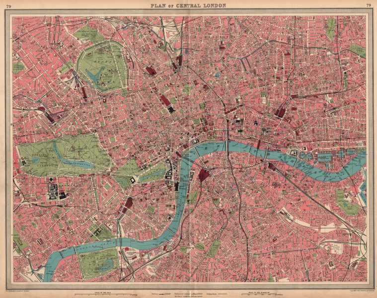 CENTRAL LONDON. LARGE detailed plan Railways tube public buildings 1939 map